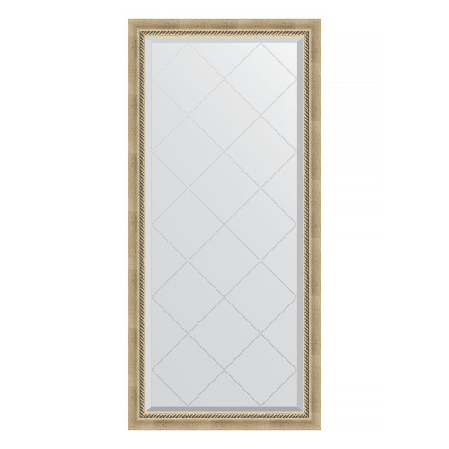Зеркало настенное с гравировкой EVOFORM в багетной раме состаренное серебро с плетением, 73х155 см, BY 4261
