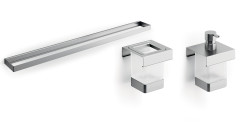 200ANS Модуль подвесной 200мм: рейлинг A8883ANS + дозатор A8812MNS21+ стакан A8810MNS21, нерж.сталь AISI 304,стекло матовое,брашированная нержавеющая