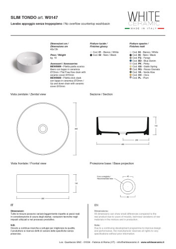 White Ceramic Slim, накладная круглая раковина Ø40x13h см, цвет сливовый матовый