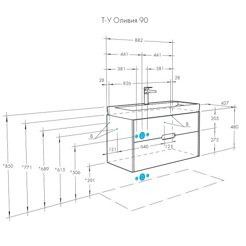 Тумба под раковину Aquaton Оливия 90 подвесная, цвет белый матовый (1A254401OL010)