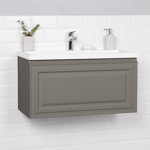 Тумба Итана Verona 80 794х379х440 подвесная с раковиной Natella 80 Смоки Софт