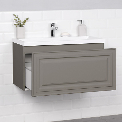 Тумба Итана Verona 80 794х379х440 подвесная с раковиной Natella 80 Смоки Софт