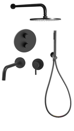 Комплект KITLIQ018NO006 со встраиваемым смесителем для раковины LIG006NO70, смеситель для душа LIQ018NO термостатический на 2 выхода, душ 225мм, LIGH