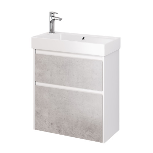 Тумба SLIM, 65 см, подвесная/напольная, 2 ящика, белый глянец / бетон