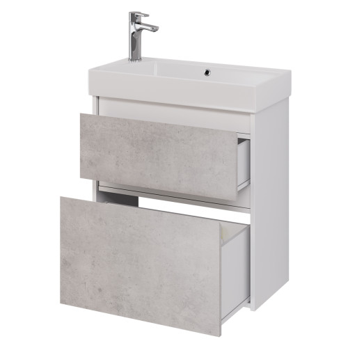 Тумба SLIM, 65 см, подвесная/напольная, 2 ящика, белый глянец / бетон