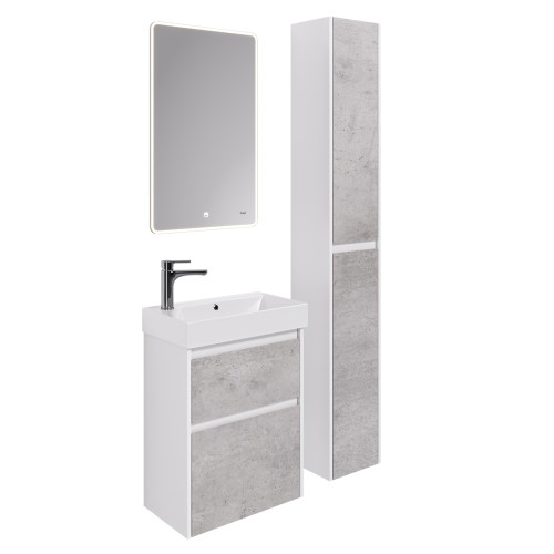 Тумба SLIM, 65 см, подвесная/напольная, 2 ящика, белый глянец / бетон