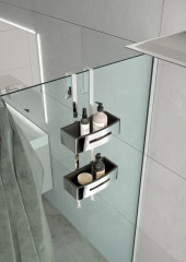 Gedy, решётка 2-х ур. на душ. стекло c 2 крюч. (24х18,7хh58,4), цвет хром - черный пластик