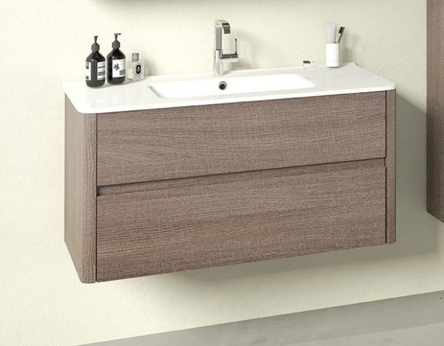 IBX ASUN, тумба под раковину 100 см, 2 ящика без ручек, цвет белый глянцевый лак