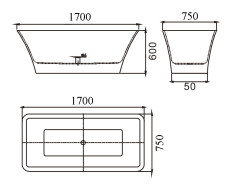 Отдельностоящая акриловая ванна Ceruttispa Potenza CT8335 170x75 Белая со сливом-переливом