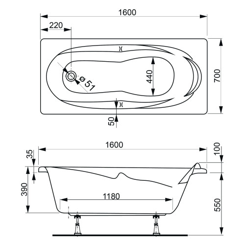 Ванна акриловая VAGNERPLAST KLEOPATRA 160x70 (VPBA167KLE2X-04)