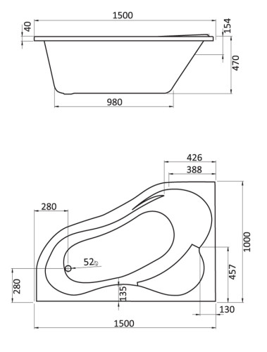 Ванна акриловая Santek Ибица 150х100, левосторонняяя, белая