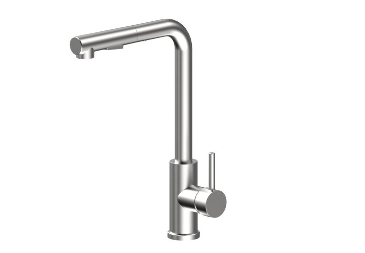 AQG INOX TREND, смеситель для кухни с прямым поворотным вытяжным изливом переключателем потока, цвет нержавеющая сталь