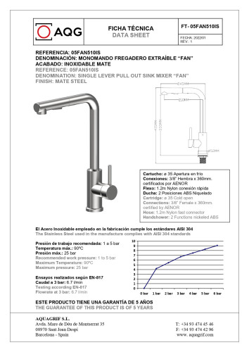 AQG INOX TREND, смеситель для кухни с прямым поворотным вытяжным изливом переключателем потока, цвет нержавеющая сталь