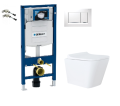 SET Geberit/Azario Teramo Подвесной унитаз AzarioTeramo Rimless с сиденьем микролифт + инсталляция Sigma с клавишей Sigma 30, цвет белый/хром глянец