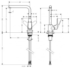 Hansgrohe 31817670 Focus Смеситель для кухни, однорычажный, с поворотным изливом, черный матовый