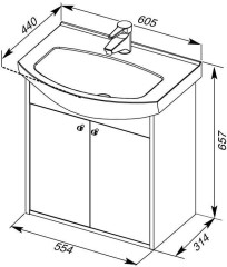 Тумба с раковиной Aquanet Грейс 60 дуб сонома/белый (2 дверцы)