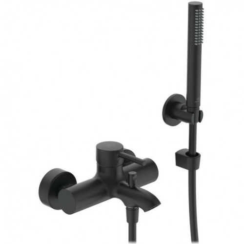 Смеситель для ванны Ideal Standard Ceraline с душевым гарнитуром, керамический картридж, черный шелк (BC270XG)