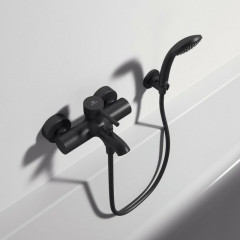 Смеситель для ванны Ideal Standard Ceraline с душевым гарнитуром, керамический картридж, черный шелк (BC270XG)