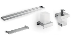 400C67MNS09N Модуль подвесной 400мм: рейлинг A8883CNS+ дозатор A8812MNS21+дозатор A8867MNS21+полочка A8809NNS,нерж.сталь AISI 304,стекло матовое,браши