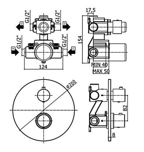 Смеситель для душа Paffoni LIGHT термостат, встраиваемый, 2 выхода, белый матовый (LIQ018BO)