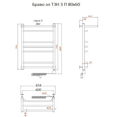 Полотенцесушитель Браво эл ТЭН 3 П 80*60 (ЛЦ4)