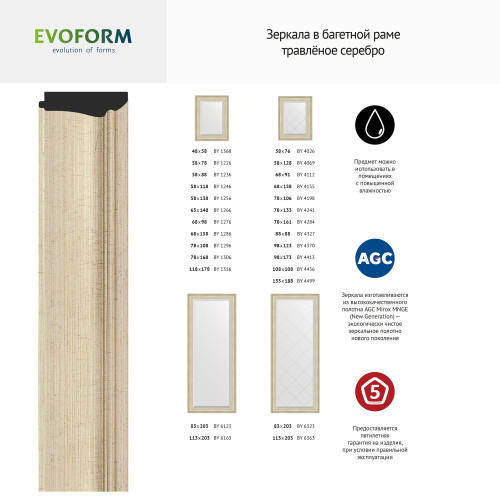 Зеркало настенное с фацетом EVOFORM в багетной раме травленое серебро, 58х88 см, BY 1236