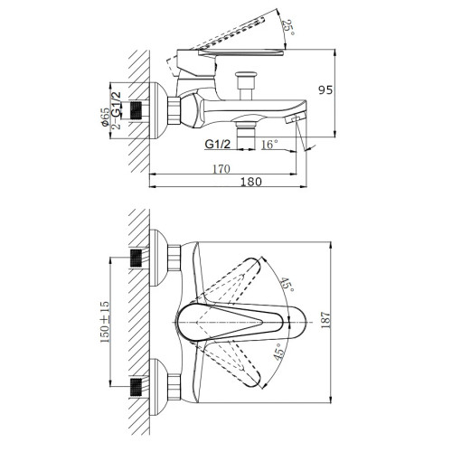 Смеситель одноручный для ванны RUSH Denis (DN0335-44)