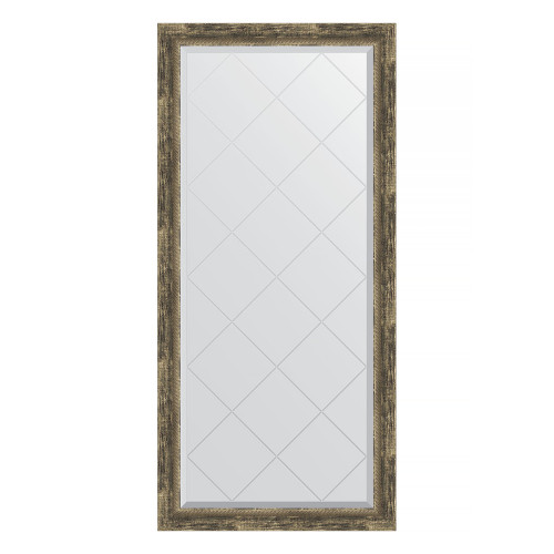 Зеркало настенное с гравировкой EVOFORM в багетной раме старое дерево с плетением, 73х155 см, BY 4264