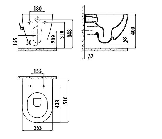 CREAVIT FREE Унитаз безобод с биде с краном
