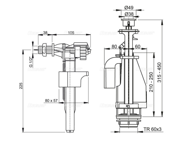 SA08ASK 1/2'' CHROM Выпускной комплект с двойной кнопкой, с нижней металлической подводкой. Впускной механизм А18 1/2, A08A
