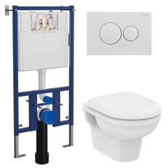 Промо-сет, состоящий из инсталляции Loranto, кнопки для инсталляции круглой белой, подвесного унитаза Ideal Standard EXACTO (4501+7310+R002601)