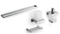 400C67MNS51N Модуль подвесной 400мм: рейлинг A8883CNS+ дозатор A8812MNS21+дозатор A8867MNS21+полочка с водосгоном A8851NNS,нерж.сталь AISI 304,стекло