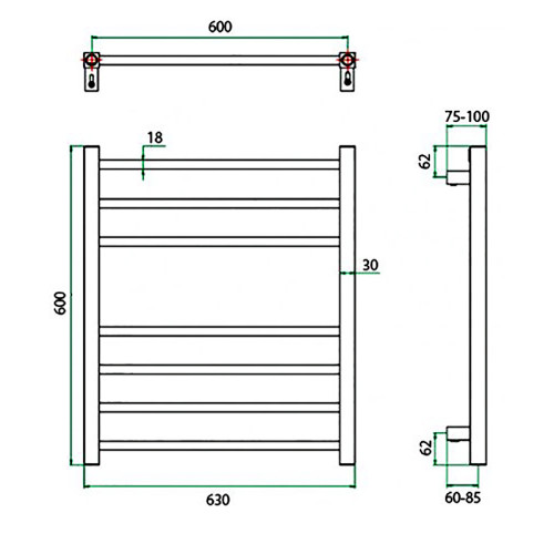 Полотенцесушитель водяной GROTA ECOCLASSIC 630x600