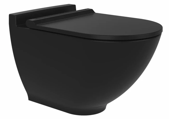 Унитаз подвесной Bien HARMONY безободковый в комплекте с тонким сиденьем микролифт, цвет черный матовый, цвет сиденья черный матовый HRKA052N5VP0B7000 + VTMU11B7B7HB0