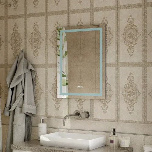 Зеркало Континент Verte Led 500х700 с часами, датчиком движения