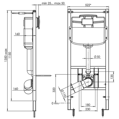 Инсталляция для подвесного унитаза АНИ Пласт с клавишей смыва глянцевый хром, круглые кнопки (WCP1131)