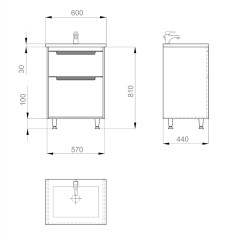 Комплект в ванную Ceruttispa тумба Мессина 60 с умывальником "Кантэ 60"