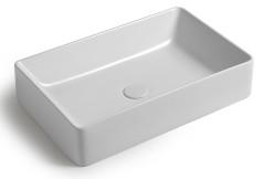 White Ceramic Slim, накладная прямоугольная раковина 60x38x13h см, цвет белый глянцевый
