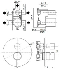 Смеситель для душа Paffoni LIGHT встраиваемый, на 3 выхода, девиатор-картридж, черный матовый (LIG019NO)