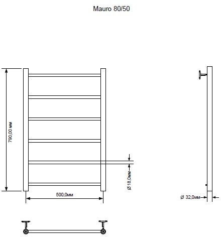 Полотенцесушитель электрический Aquanet Mauro 80х50 Тэн слева
