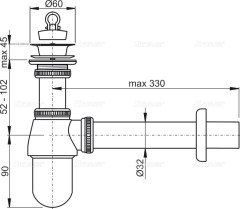 Сифон для раковины Alcadrain 32 мм, цельнометаллический, с водосливом 5/4&quot;, хром (A437)