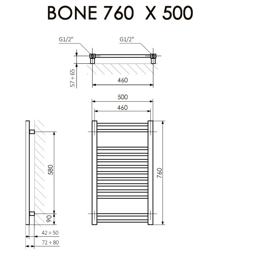 Полотенцесушитель Terma BONE 760/500 RAL 9005 черный матовый