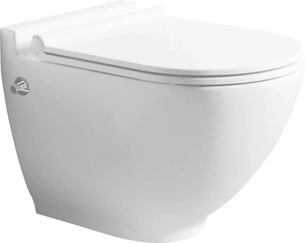 Унитаз подвесной Bien HARMONY безободковый с форсункой биде со встроенным смесителем горячей и холодной воды со скрытым креплением с быстросъёмным тонким сиденьем микролифт HRKA052N5VE0W5000 + VTMU11W5W5HB0 + YTEM91SM0000