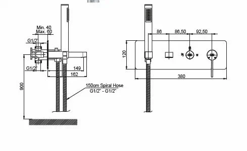 Смеситель для ванны внутреннего монтажа - Покрытие черный GPD Gildo Colored MKA165-S