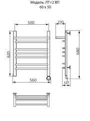 Полотенцесушитель Электрич. Ника TRAPEZIUM ЛТ (Г2) ВП 60/50 правый тэн