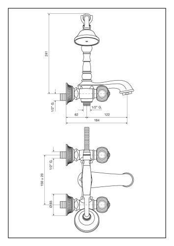 Emmevi The One, смеситель с ручным душем для ванны. Металлические ручки, цвет бронза