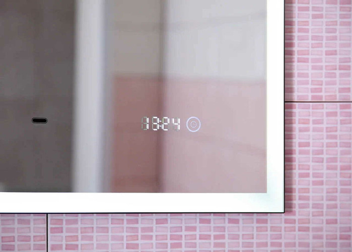 Зеркало Бриклаер Лофт 60 4627125415722 с подсветкой Черное с бесконтактным выключателем и часами