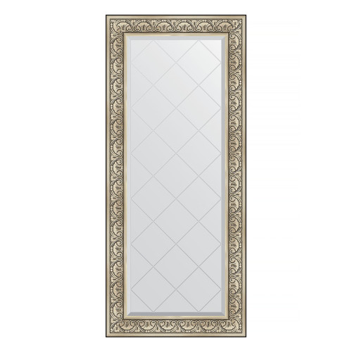 Зеркало настенное с гравировкой EVOFORM в багетной раме барокко серебро, 70х160 см, BY 4166