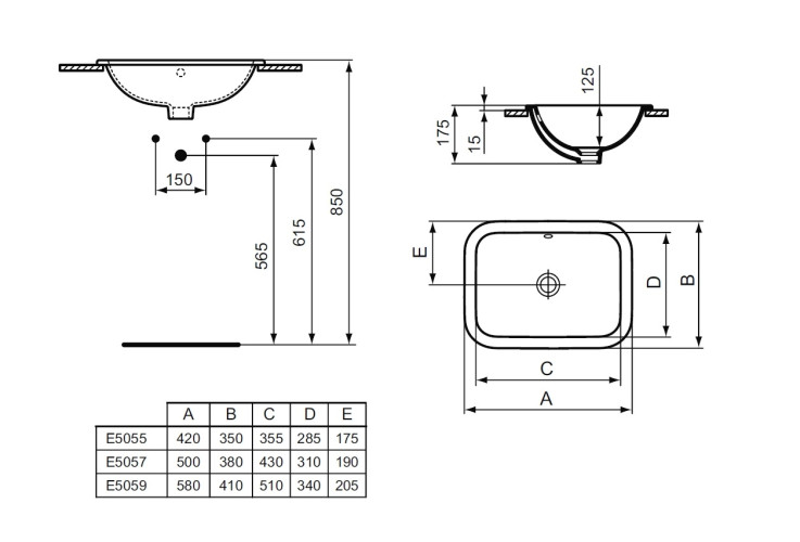 Раковина встраиваемая сверху Ideal Standard CONNECT 58х41х17.5, керамика, цвет Белый (E505901)