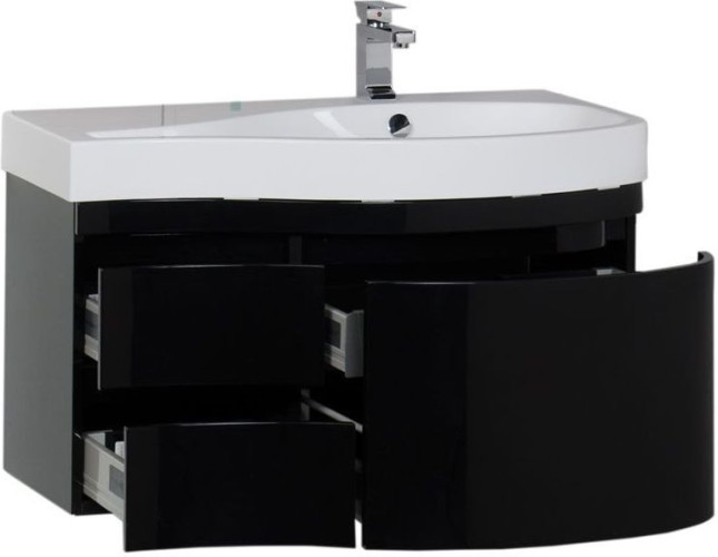 Тумба с раковиной Aquanet Сопрано 95 R черный (3 ящика)